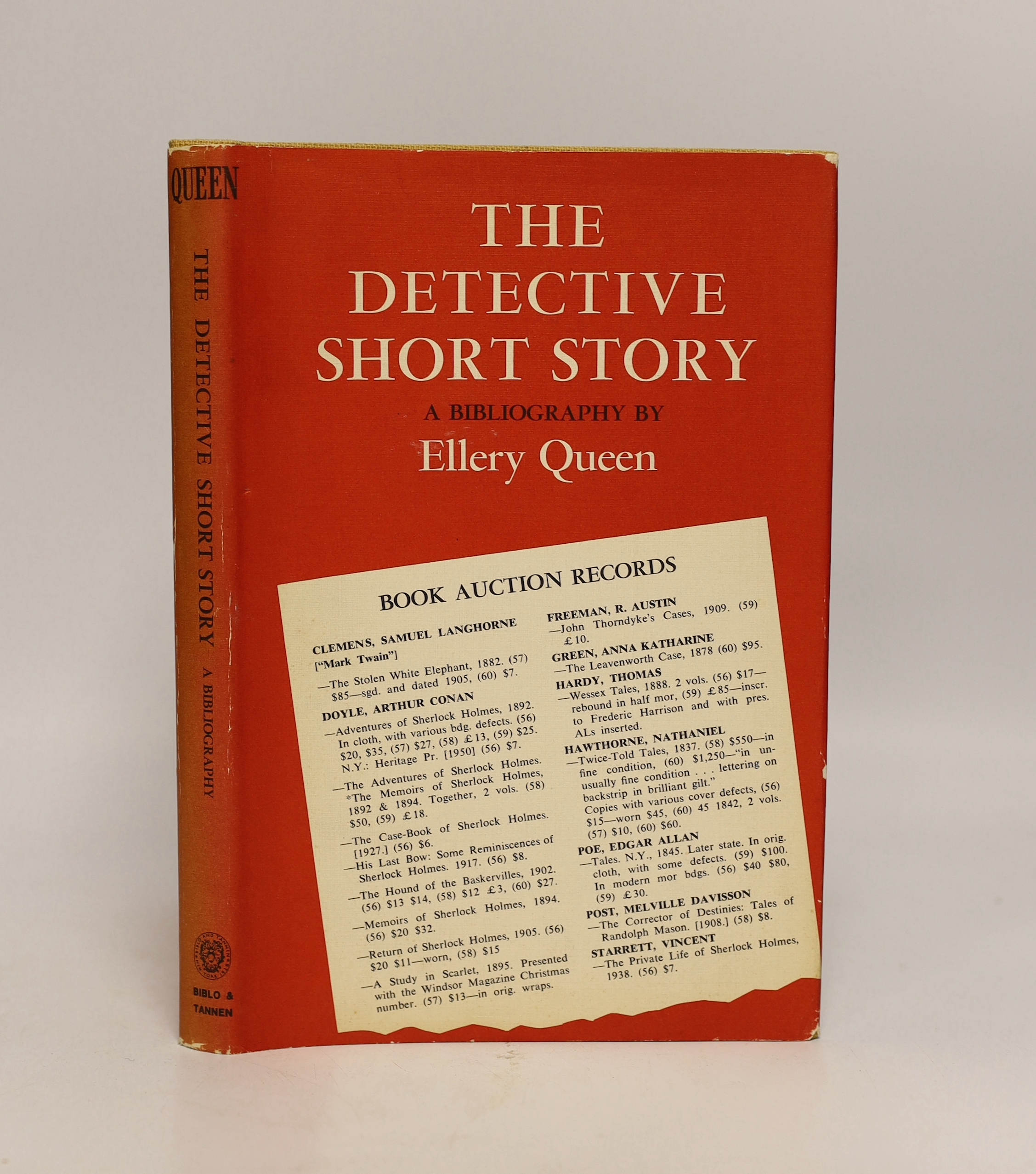 Queen, Ellery - The Detective Short Story: a bibliography. Limited Edition (of 150 numbered copies, signed by the author). publisher's cloth and d/wrapper. New York: Biblo and Tannen, 1969